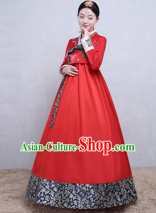 Asian Korean Traditional Costumes Korean Palace Hanbok Embroidered Red Blouse and Skirt for Women