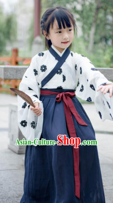 Traditional Chinese Ancient Costumes Jin Dynasty Princess Navy Hanfu Dress for Kids