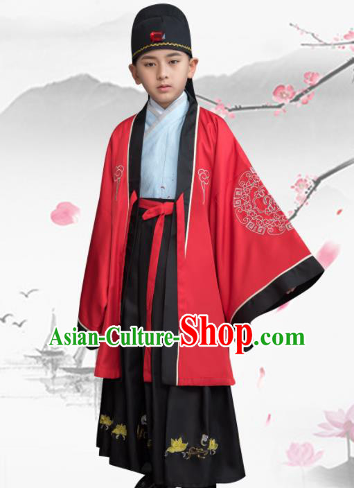 Traditional Chinese Ancient Scholar Costumes Han Dynasty Minister Clothing for Kids