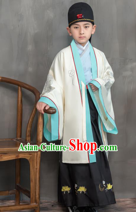 Traditional Chinese Ancient Scholar White Costumes Han Dynasty Minister Clothing for Kids