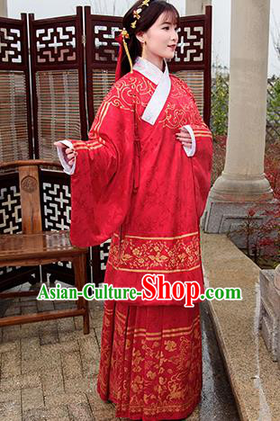 Traditional Chinese Ancient Ming Dynasty Palace Princess Costumes Red Cloak and Skirt for Women