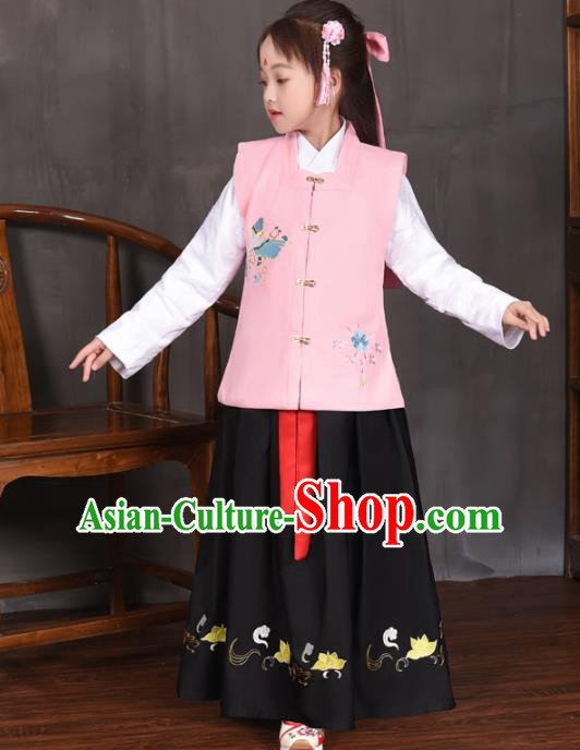 Traditional Chinese Ancient Ming Dynasty Princess Costume Pink Vest for Kids