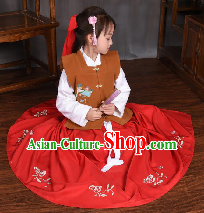 Traditional Chinese Ancient Ming Dynasty Princess Costume Brown Vest for Kids