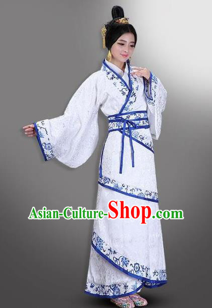 Chinese Ancient Han Dynasty Palace Princess Costumes Hanfu Curving-front Robe for Women