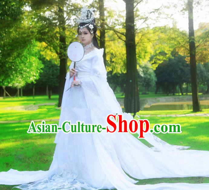 Chinese Ancient Cosplay Peri Princess White Hanfu Dress Traditional Tang Dynasty Swordswoman Costume for Women