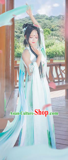 Chinese Ancient Cosplay Peri Princess Green Hanfu Dress Traditional Tang Dynasty Swordswoman Costume for Women
