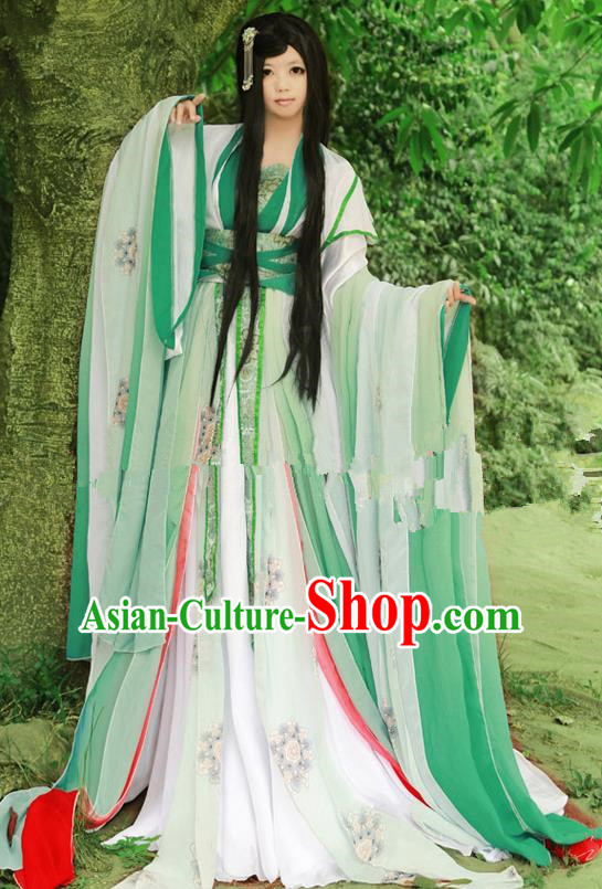 Chinese Ancient Cosplay Princess Green Hanfu Dress Traditional Tang Dynasty Swordswoman Costume for Women