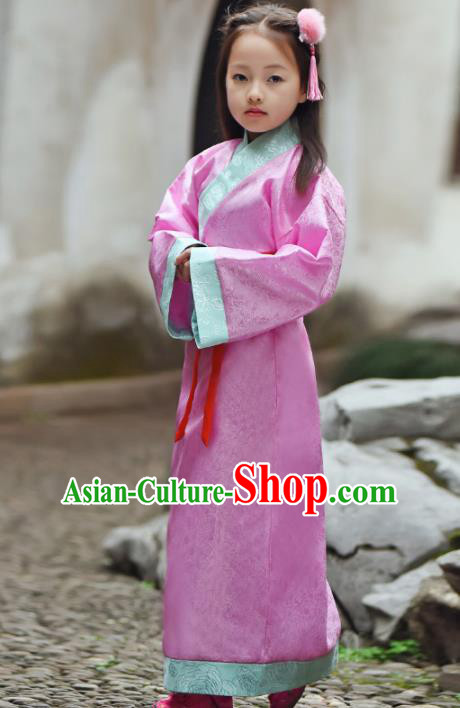 Chinese Ancient Han Dynasty Princess Costumes Traditional Pink Hanfu Dress for Kids