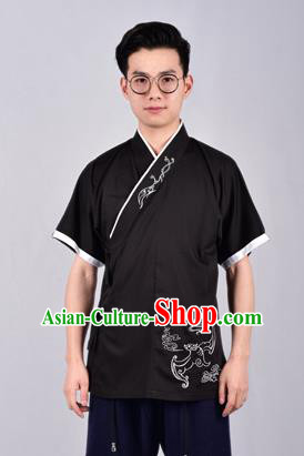Chinese Ancient Swordsman Hanfu Han Dynasty Costume Black Tang Suit Shirt for Men