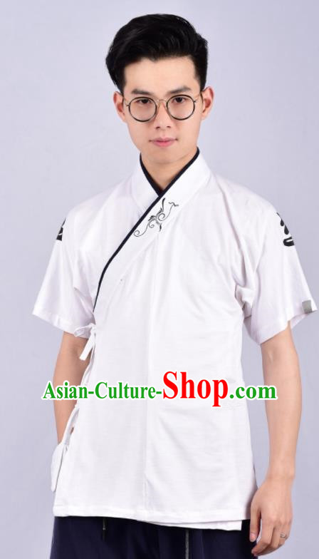 Chinese Ancient Swordsman Hanfu Costume Tang Suit White Shirt for Men