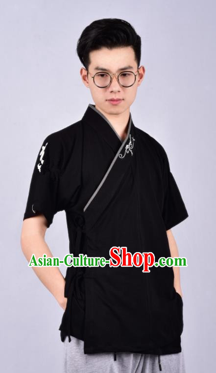 Chinese Ancient Swordsman Hanfu Costume Tang Suit Black Shirt for Men