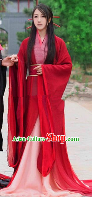 Chinese Ancient Cosplay Peri Goddess Red Hanfu Dress Traditional Han Dynasty Princess Wedding Costume for Women