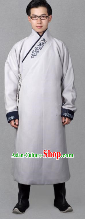 Chinese Ancient Imperial Guards Grey Robe Traditional Ming Dynasty Swordsman Costume for Men