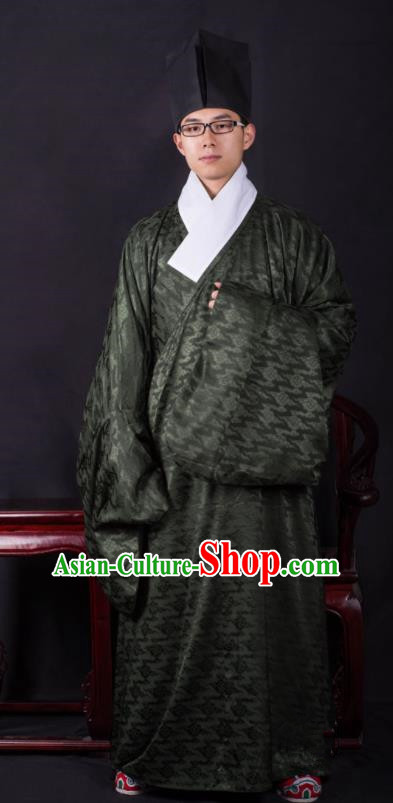 Chinese Ancient Taoist Atrovirens Clothing Traditional Ming Dynasty Minister Costume for Men