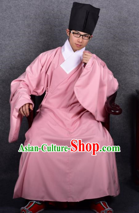 Chinese Ancient Taoist Pink Robe Traditional Ming Dynasty Minister Costume for Men