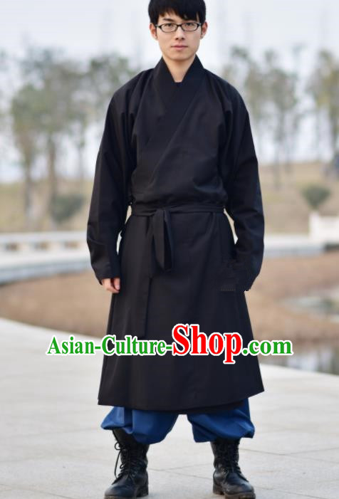 Chinese Ancient Traditional Ming Dynasty Taoist Priest Costume Monk Black Robe for Men
