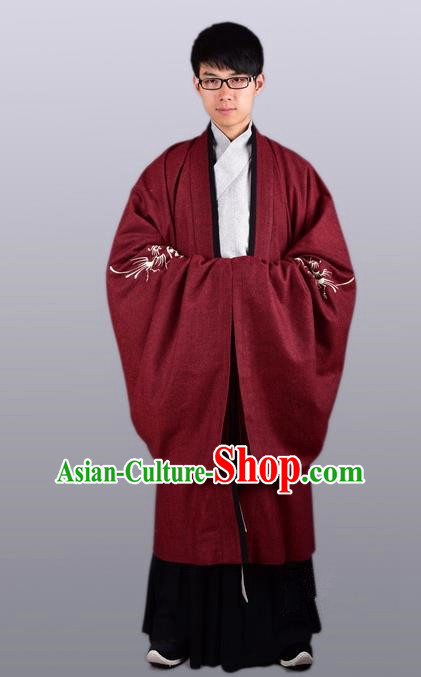 Chinese Ancient Traditional Ming Dynasty Taoist Priest Costume Scholar Red Cloak for Men
