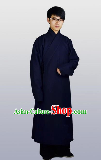 Chinese Ancient Traditional Ming Dynasty Swordsman Costumes Navy Robe for Men