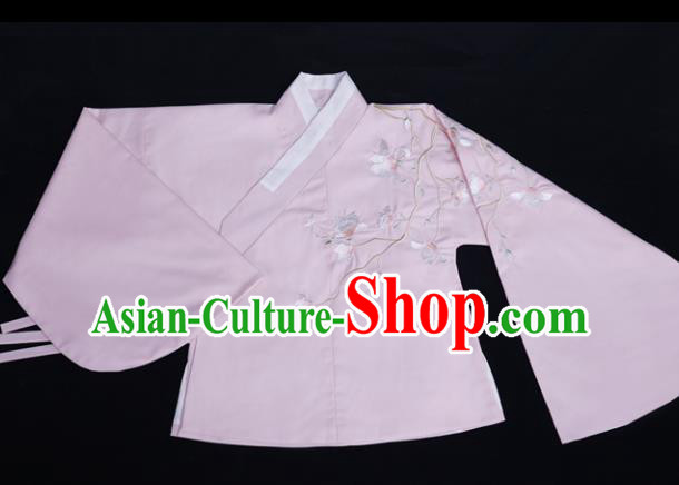 Chinese Ancient Ming Dynasty Princess Costume Embroidered Pink Blouse for Rich Women