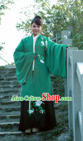 Chinese Ancient Nobility Lady Green Cloak Ming Dynasty Embroidered Costume for Rich Women
