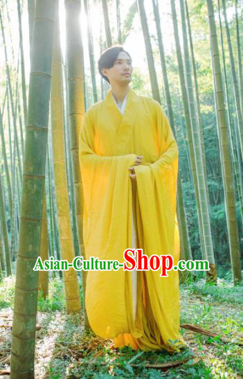 Chinese Ancient Traditional Jin Dynasty Swordsman Hermit Yellow Costumes for Men