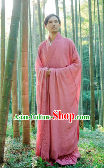 Chinese Ancient Traditional Jin Dynasty Scholar Swordsman Hermit Pink Costumes for Men