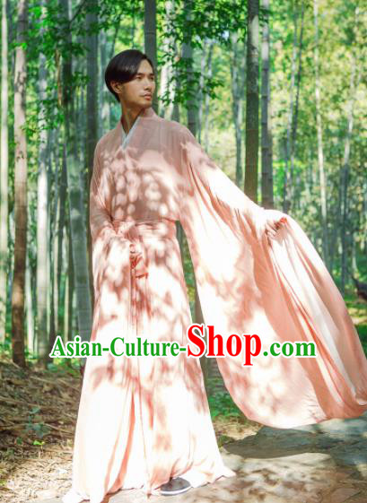 Chinese Ancient Traditional Han Dynasty Pink Cloak Scholar Swordsman Costumes for Men