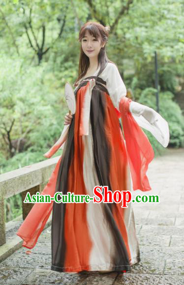 Traditional Chinese Tang Dynasty Maidenform Costume Ancient Princess Red Hanfu Dress for Women