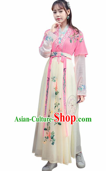 Chinese Ancient Tang Dynasty Nobility Lady Hanfu Dress Embroidered Costume for Rich Women