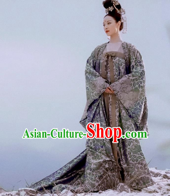 Ancient Chinese Tang Dynasty Princess Consort Hanfu Dress The Rise of Phoenixes Palace Costume and Headpiece Complete Set