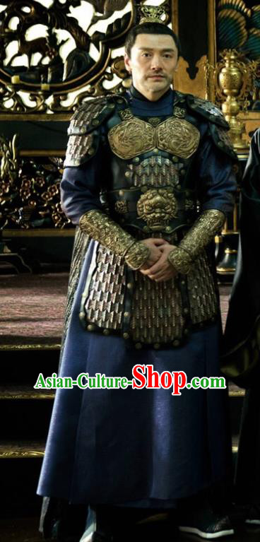 Ancient Chinese Tang Dynasty General Armor The Rise of Phoenixes Military Officer Costume for Men