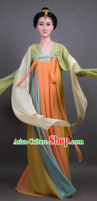 Traditional Chinese Tang Dynasty Maidenform Orange Hanfu Dress Ancient Palace Princess Costume for Women