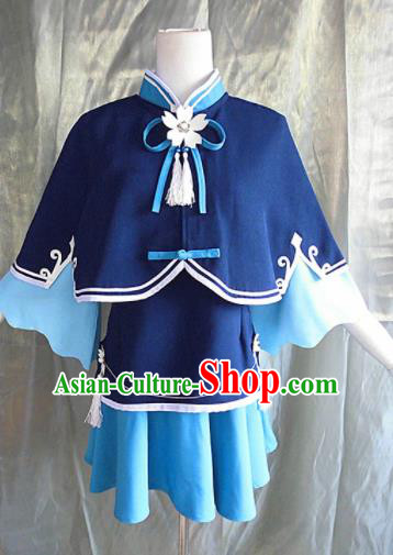 Asian Chinese Cosplay Young Lady Costume Ancient Swordswoman Blue Dress for Women