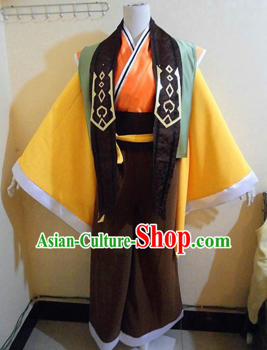 Asian Chinese Cosplay Royal Highness Customized Costume Ancient Swordsman Yellow Robe for Men