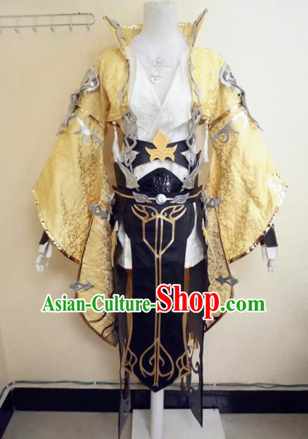 Asian Chinese Cosplay General Warrior Golden Customized Costume Ancient Swordsman Clothing for Men