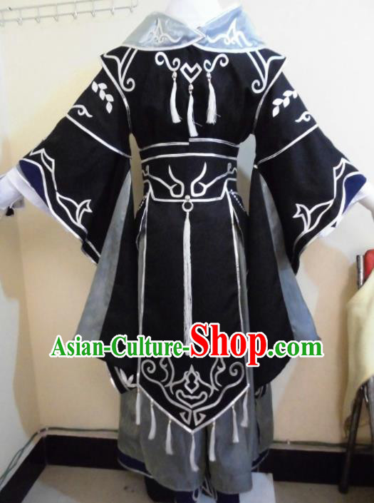 Asian Chinese Cosplay Taoist Black Customized Costume Ancient Swordsman Clothing for Men
