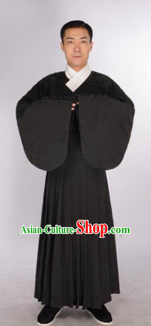 Chinese Traditional Ming Dynasty Scholar Costumes Ancient Minister Black Robe for Men