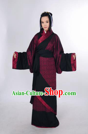 Traditional Chinese Han Dynasty Marquise Costume Ancient Palace Lady Curving-Front Robe for Women