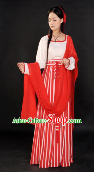 Traditional Chinese Tang Dynasty Maidenform Red Costume Ancient Young Lady Clothing for Women