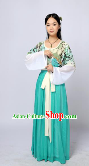 Traditional Chinese Tang Dynasty Maidenform Green Costume Ancient Young Lady Clothing for Women