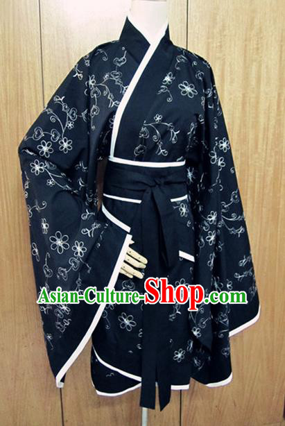 Traditional Chinese Han Dynasty Navy Curving-Front Robe Ancient Princess Costume for Women