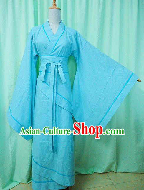 Traditional Chinese Han Dynasty Imperial Consort Blue Hanfu Dress Ancient Princess Costume for Women