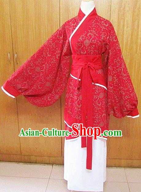 Traditional Chinese Han Dynasty Young Lady Red Hanfu Dress Ancient Princess Costume for Women