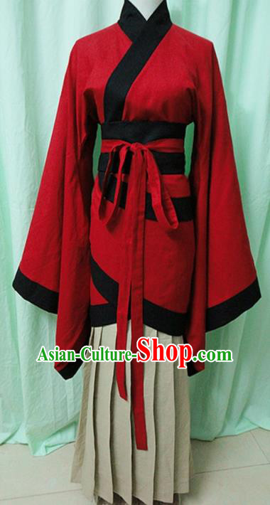 Traditional Chinese Han Dynasty Red Curving-Front Robe Ancient Princess Fairy Costume for Women