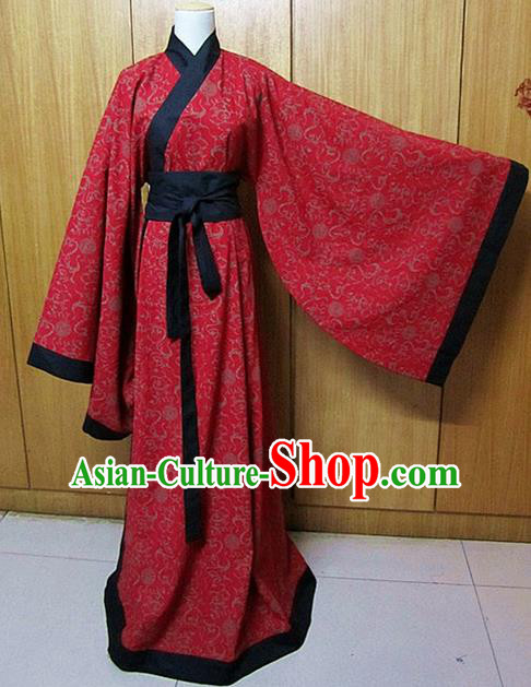Chinese Traditional Han Dynasty Scholar Wedding Costumes Ancient Nobility Childe Red Robe for Men
