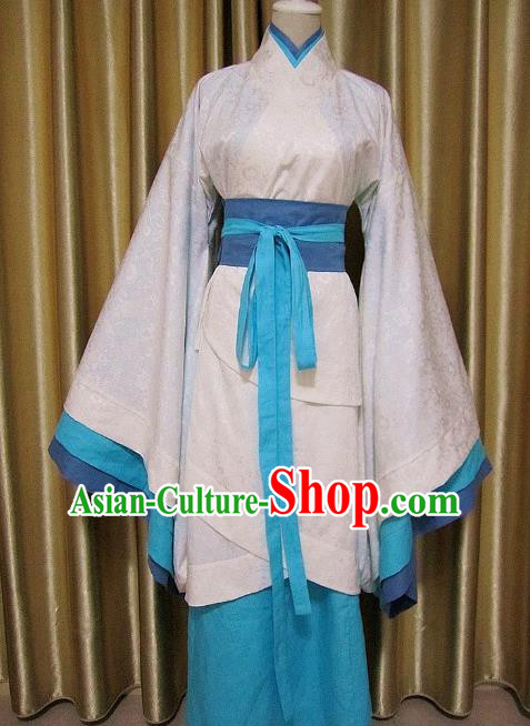 Traditional Chinese Han Dynasty Maidenform White Curving-Front Robe Ancient Princess Costume for Women
