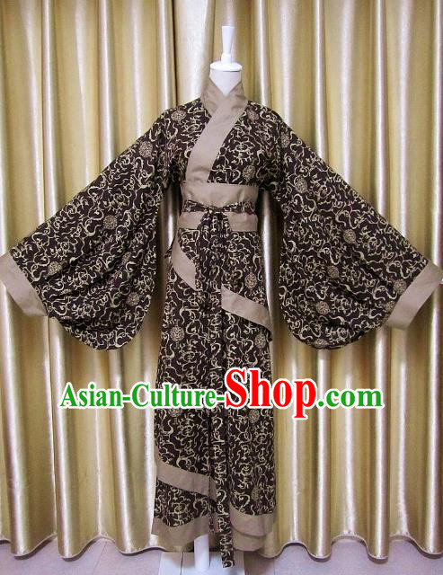Traditional Chinese Han Dynasty Maidenform Brown Curving-Front Robe Ancient Costume for Women