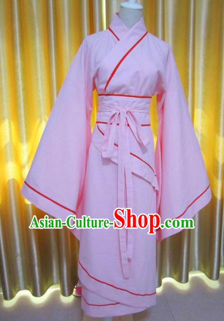 Traditional Chinese Han Dynasty Maidenform Pink Curving-Front Robe Ancient Princess Costume for Women