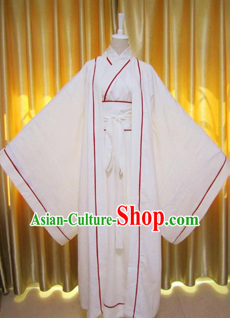 Chinese Traditional Han Dynasty Scholar Costumes Ancient Nobility Childe White Robe for Men