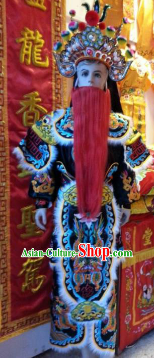 Traditional Chinese Beijing Opera Takefu Costume General Embroidered Black Clothing and Hat for Men